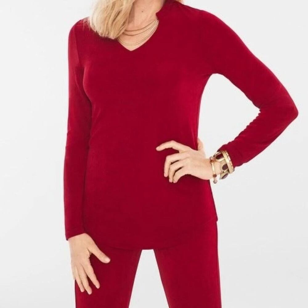 NWT Chico's Travelers Chain Detail Blouse Work Career Women Red Stretch 1 Medium